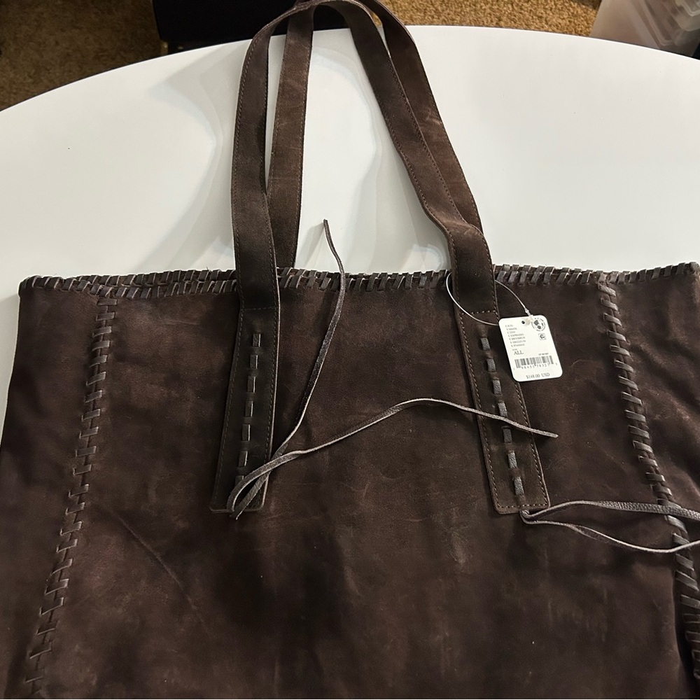 Free People Chocolate Brown Suede Wren Whipstitch Tote NWT SOLD OUT - Picture 7 of 11